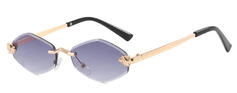 Rmless Brown Rhombus Small Polygonal Women's Sunglasses