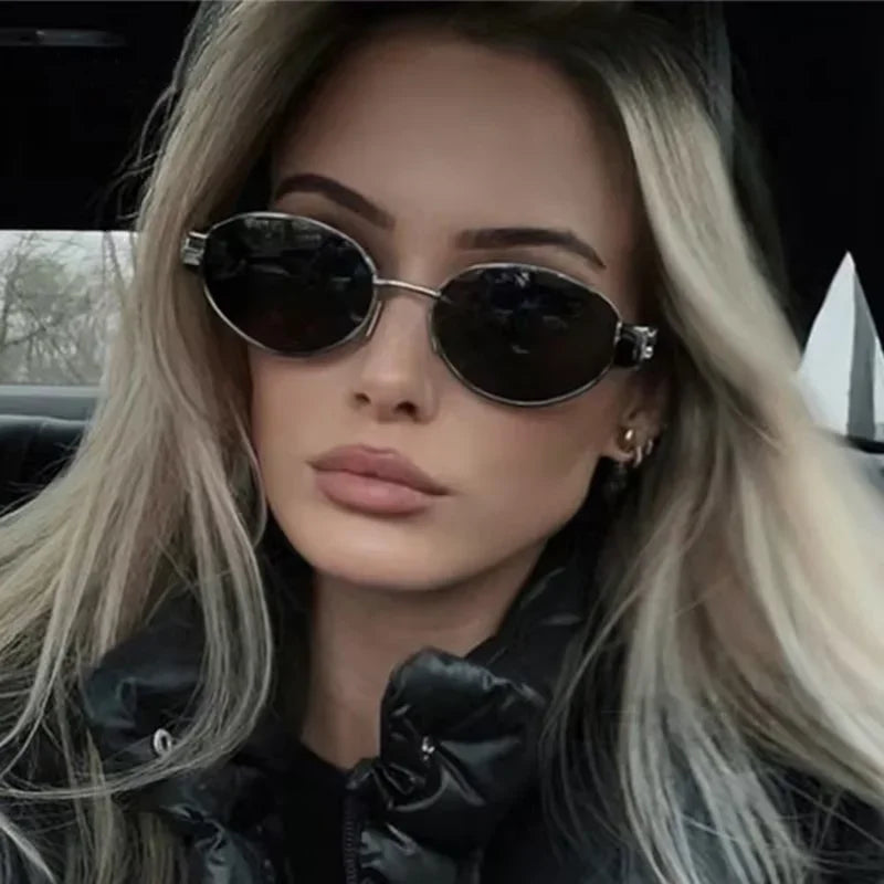 Oculos De Sol Vintage Metal Oval Sunglasses