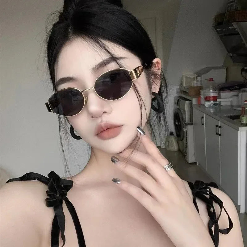 Oculos De Sol Vintage Metal Oval Sunglasses