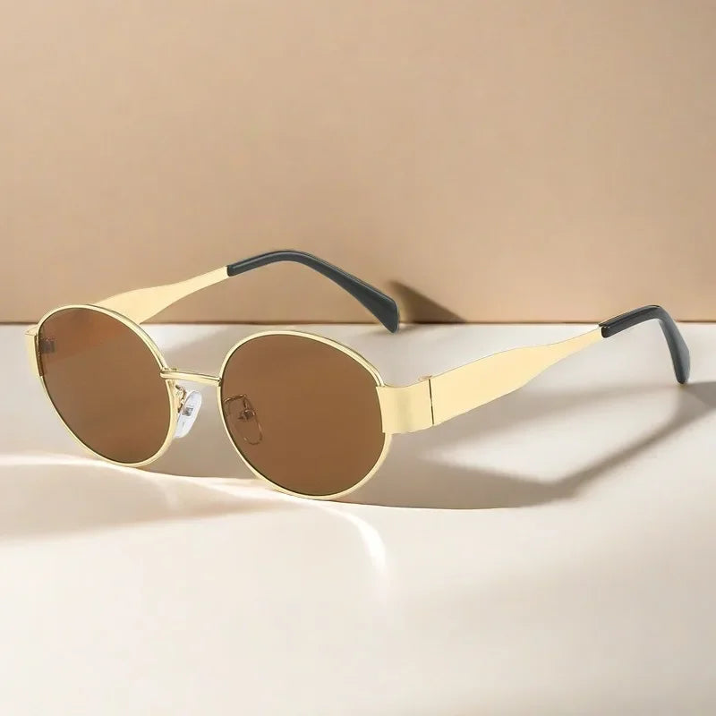 Oculos De Sol Vintage Metal Oval Sunglasses