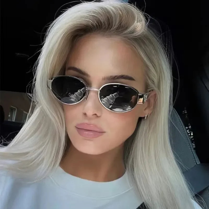 Oculos De Sol Vintage Metal Oval Sunglasses