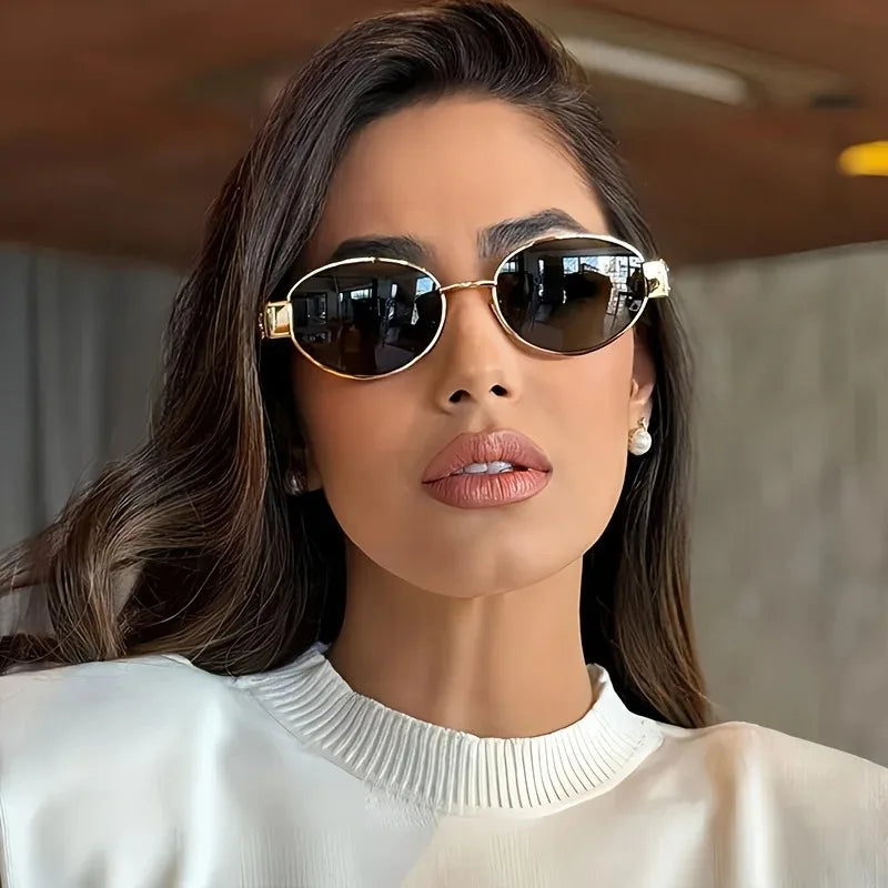 Trendy Metal Frame Oval Women's Sunglasses