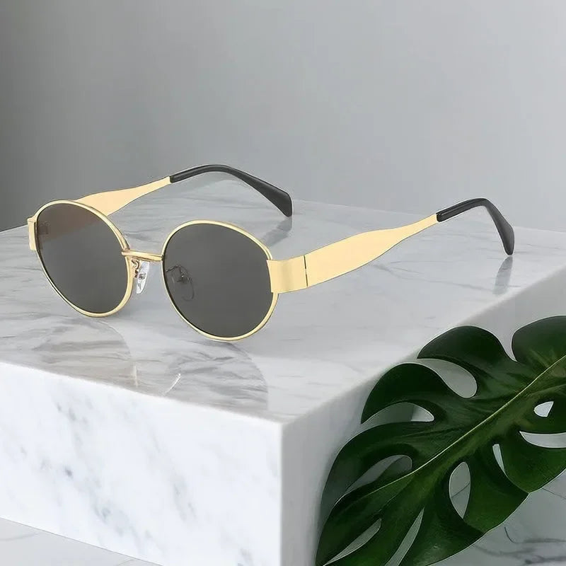 Oculos De Sol Vintage Metal Oval Sunglasses
