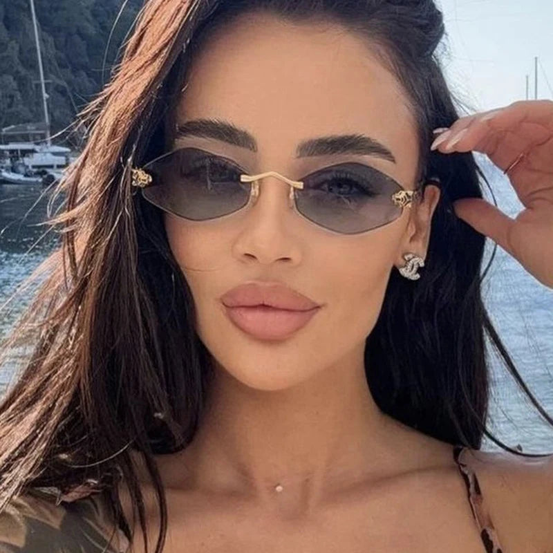 Rmless Brown Rhombus Small Polygonal Women's Sunglasses