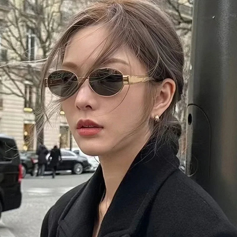 Oculos De Sol Vintage Metal Oval Sunglasses