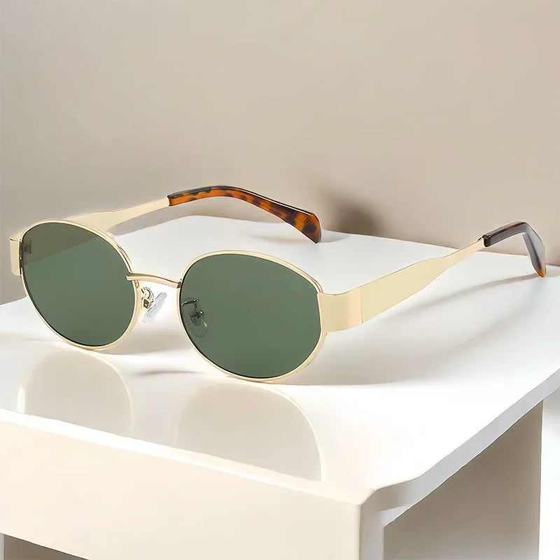 Oculos De Sol Vintage Metal Oval Sunglasses