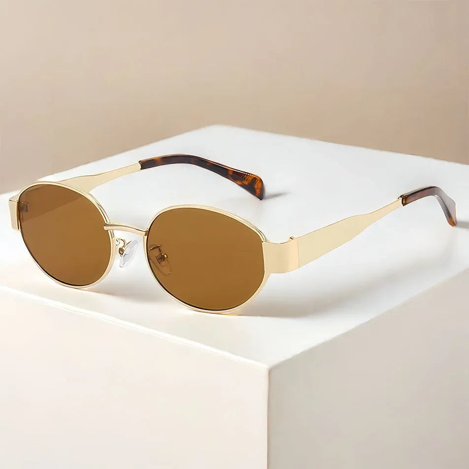 Oculos De Sol Vintage Metal Oval Sunglasses