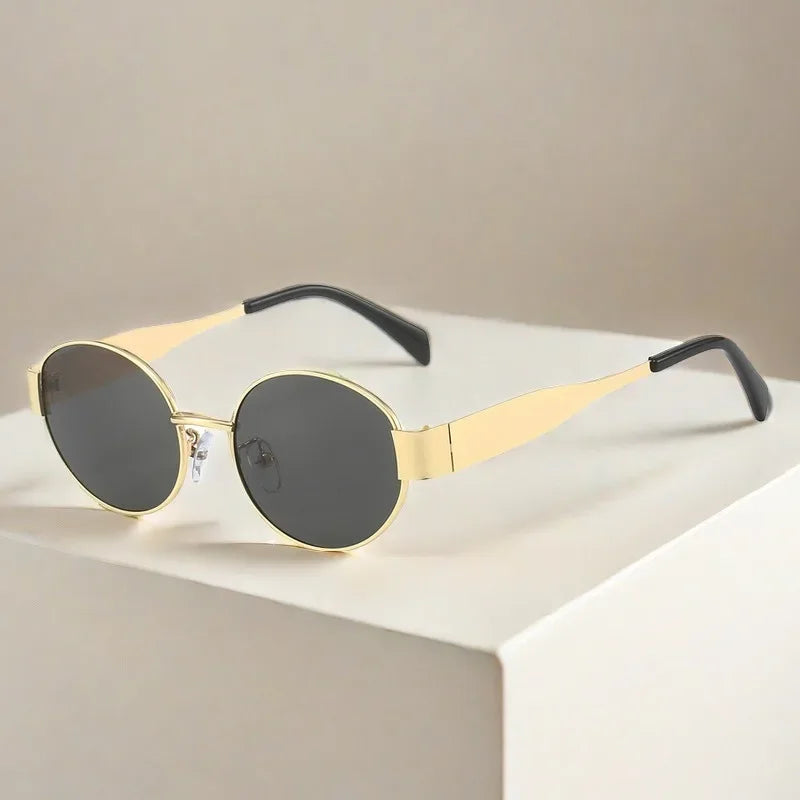 Oculos De Sol Vintage Metal Oval Sunglasses