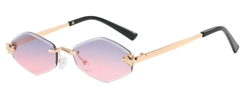 Rmless Brown Rhombus Small Polygonal Women's Sunglasses