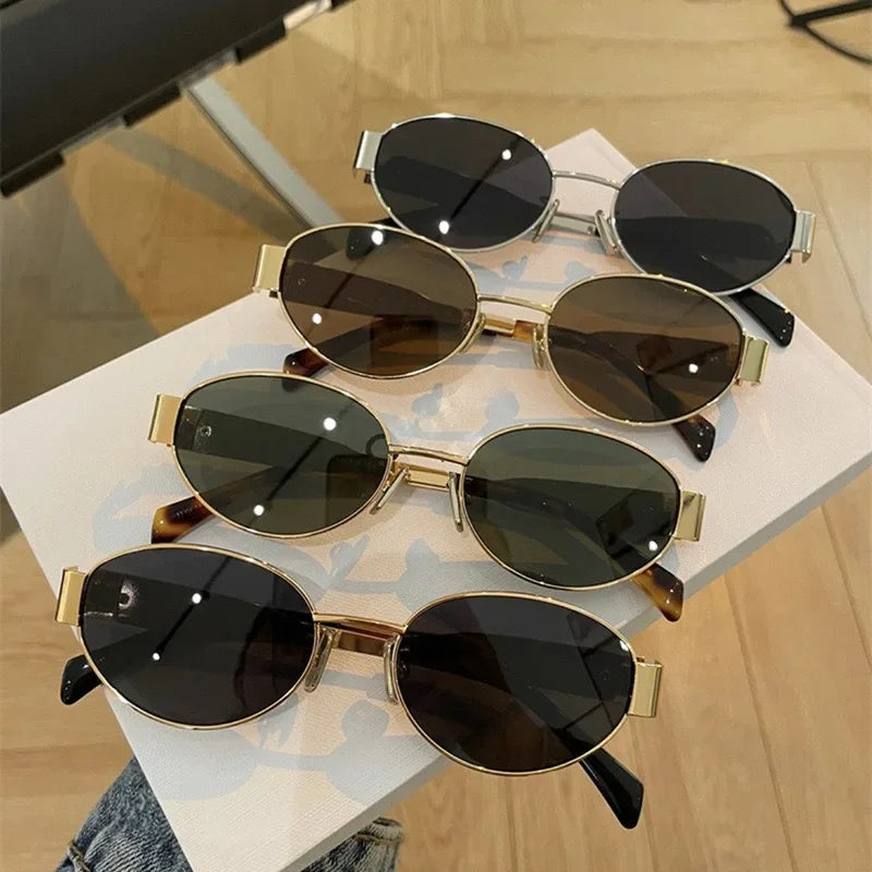 Oculos De Sol Vintage Metal Oval Sunglasses