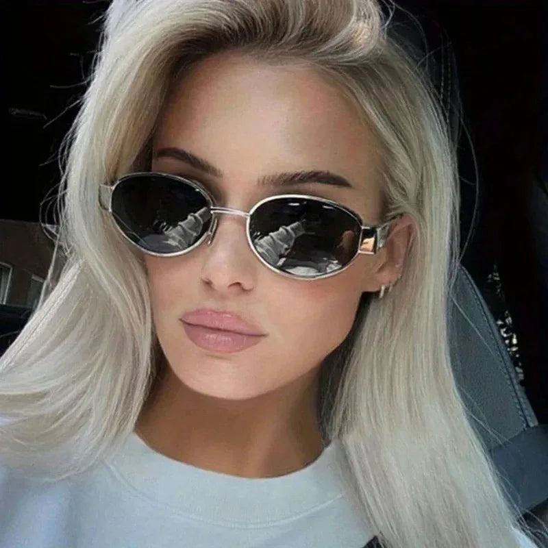 Trendy Metal Frame Oval Women's Sunglasses