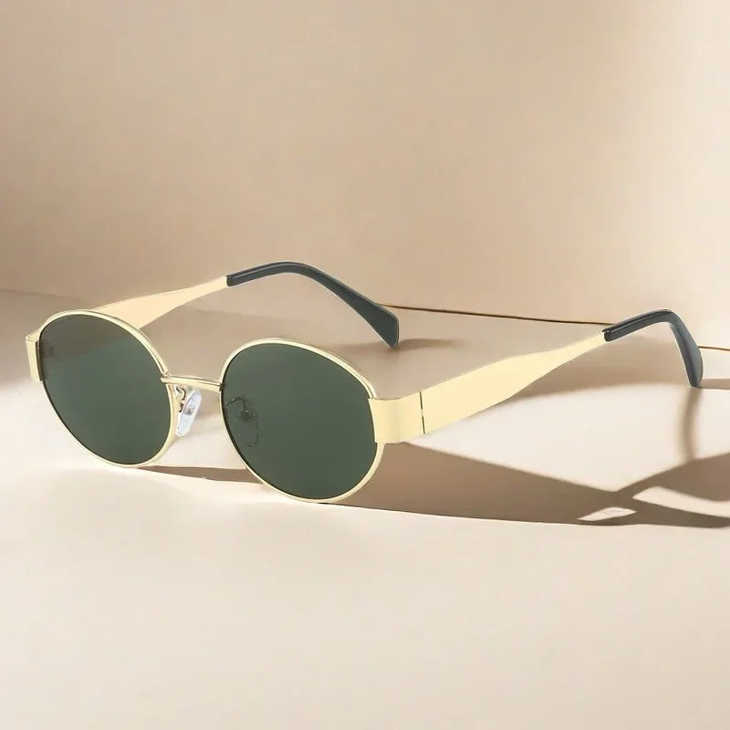 Oculos De Sol Vintage Metal Oval Sunglasses