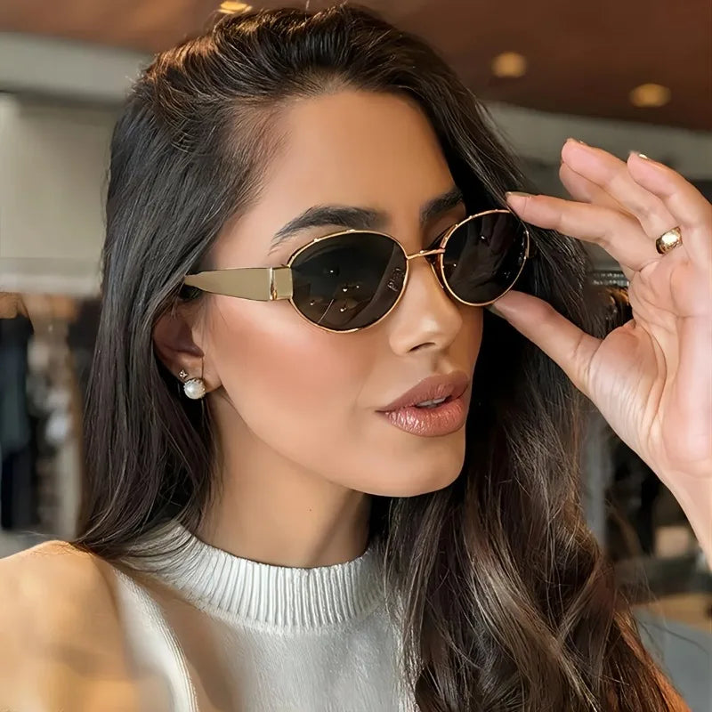 Trendy Metal Frame Oval Women's Sunglasses
