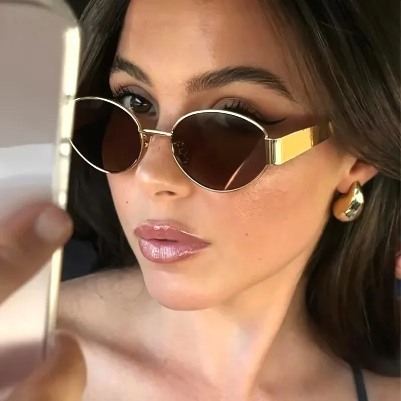 Oculos De Sol Vintage Metal Oval Sunglasses