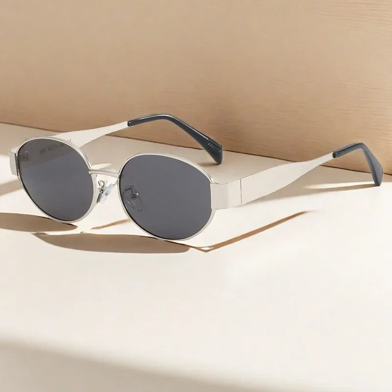Oculos De Sol Vintage Metal Oval Sunglasses