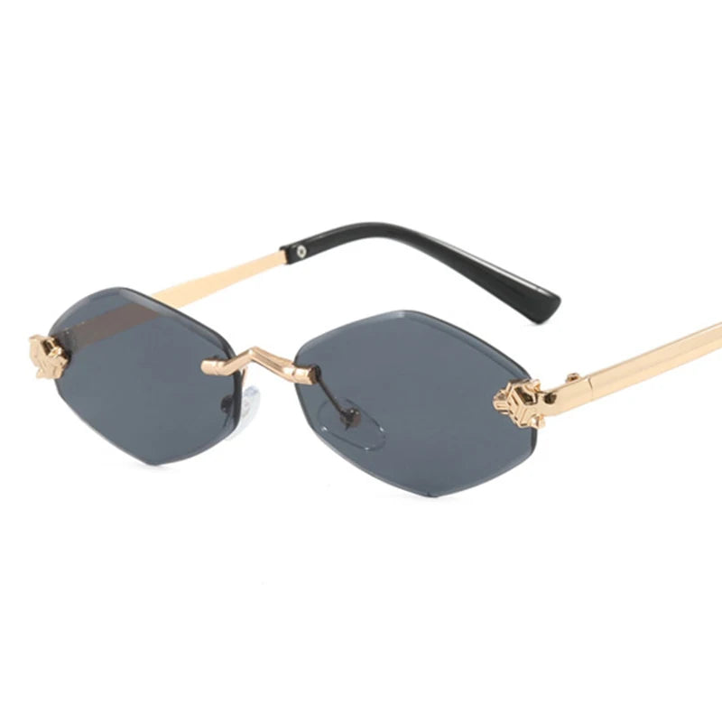 Rmless Brown Rhombus Small Polygonal Women's Sunglasses