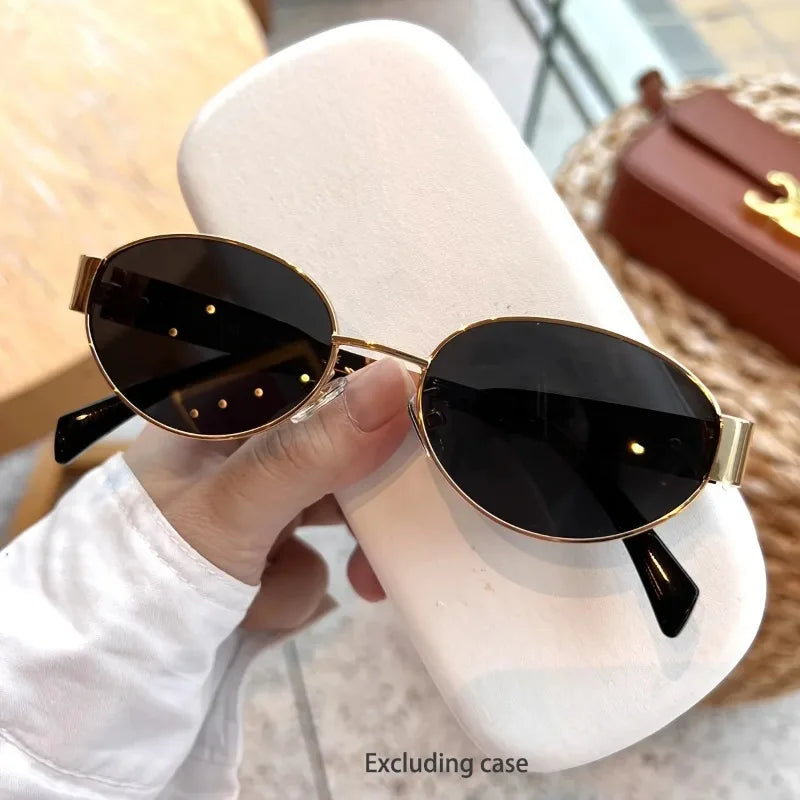 Trendy Metal Frame Oval Women's Sunglasses