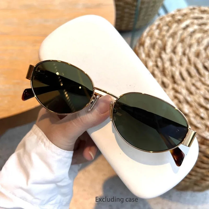Trendy Metal Frame Oval Women's Sunglasses
