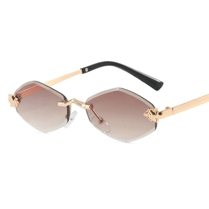 Rmless Brown Rhombus Small Polygonal Women's Sunglasses