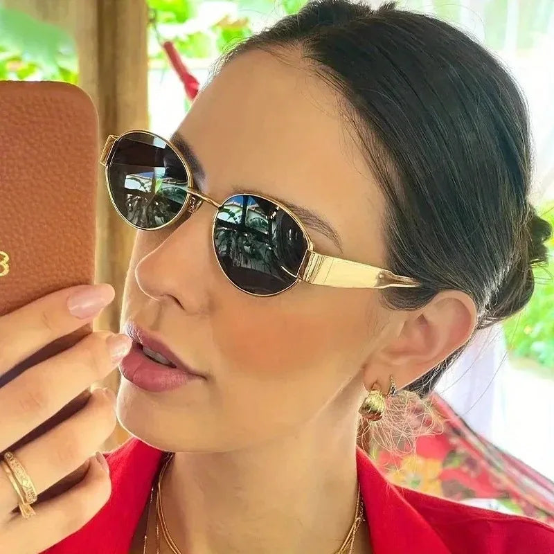 Trendy Metal Frame Oval Women's Sunglasses