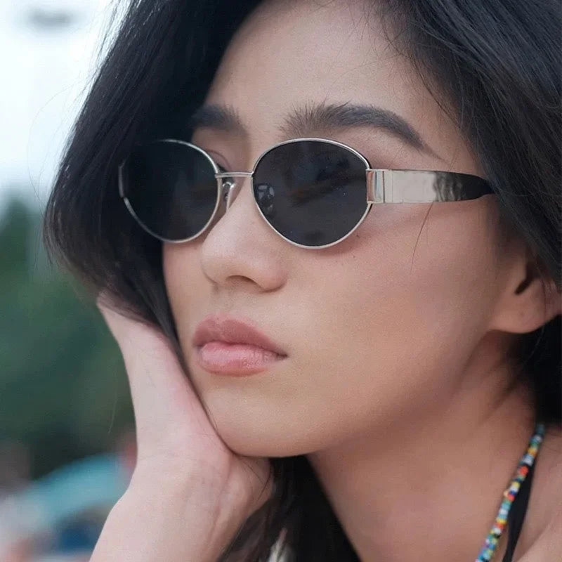 Oculos De Sol Vintage Metal Oval Sunglasses