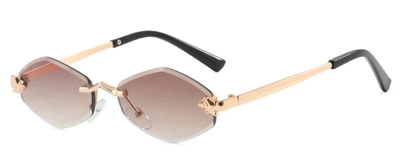 Rmless Brown Rhombus Small Polygonal Women's Sunglasses