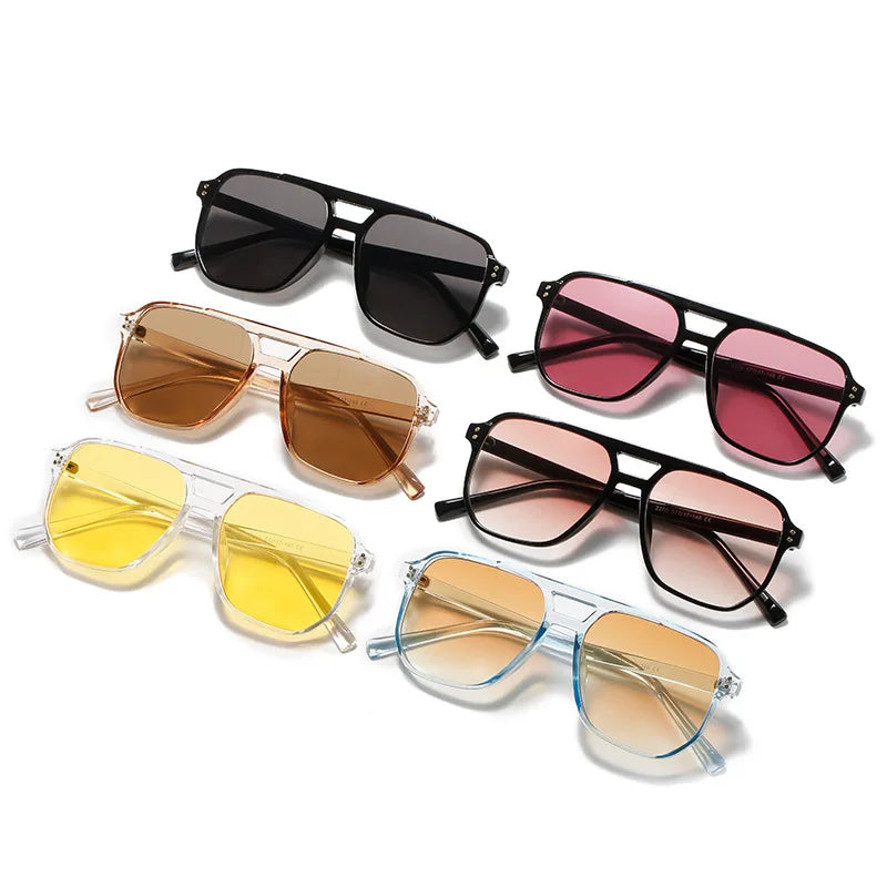 Retro Double Bridges Square Sunglasses