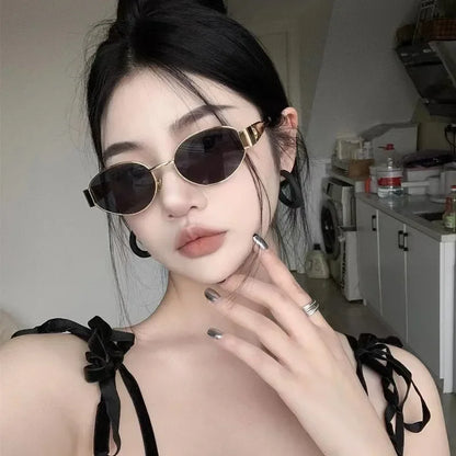 Oculos De Sol Vintage Metal Oval Sunglasses