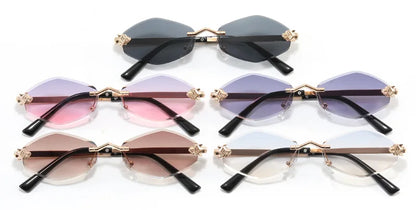Rmless Brown Rhombus Small Polygonal Women's Sunglasses