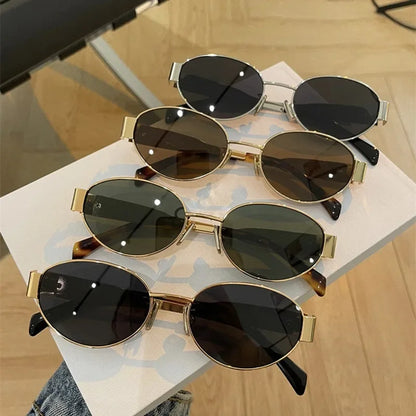 Oculos De Sol Vintage Metal Oval Sunglasses