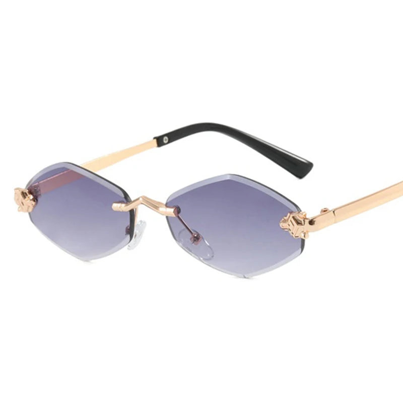 Rmless Brown Rhombus Small Polygonal Women's Sunglasses