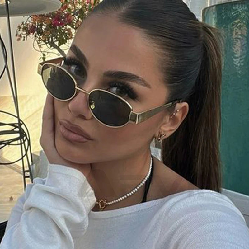 Fashion Luxury Metal Oval Sunglasses